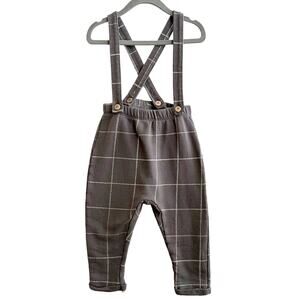 Zara Gray Windowpane Suspender Pants